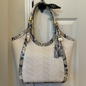 BRAHMIN Giselle Natural Raffia Anaconda Shoulder Tote Bag Large